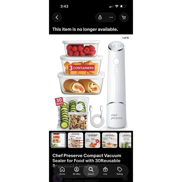 Chef Preserve Compact Vacuum Sealer for Food with 30Reusable Bags and3Containers